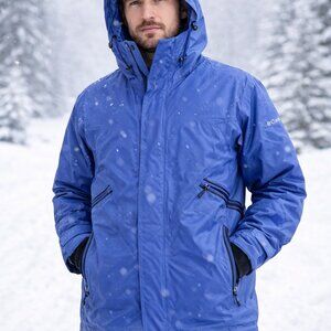 Columbia Omni-Tech Men’s XL Blue Hooded Waterproof Ski Snow Hiking Jacket Winter